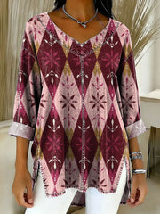 Women's Retro Gradient Ethnic Art Patterns Casual Washed Denim  Top