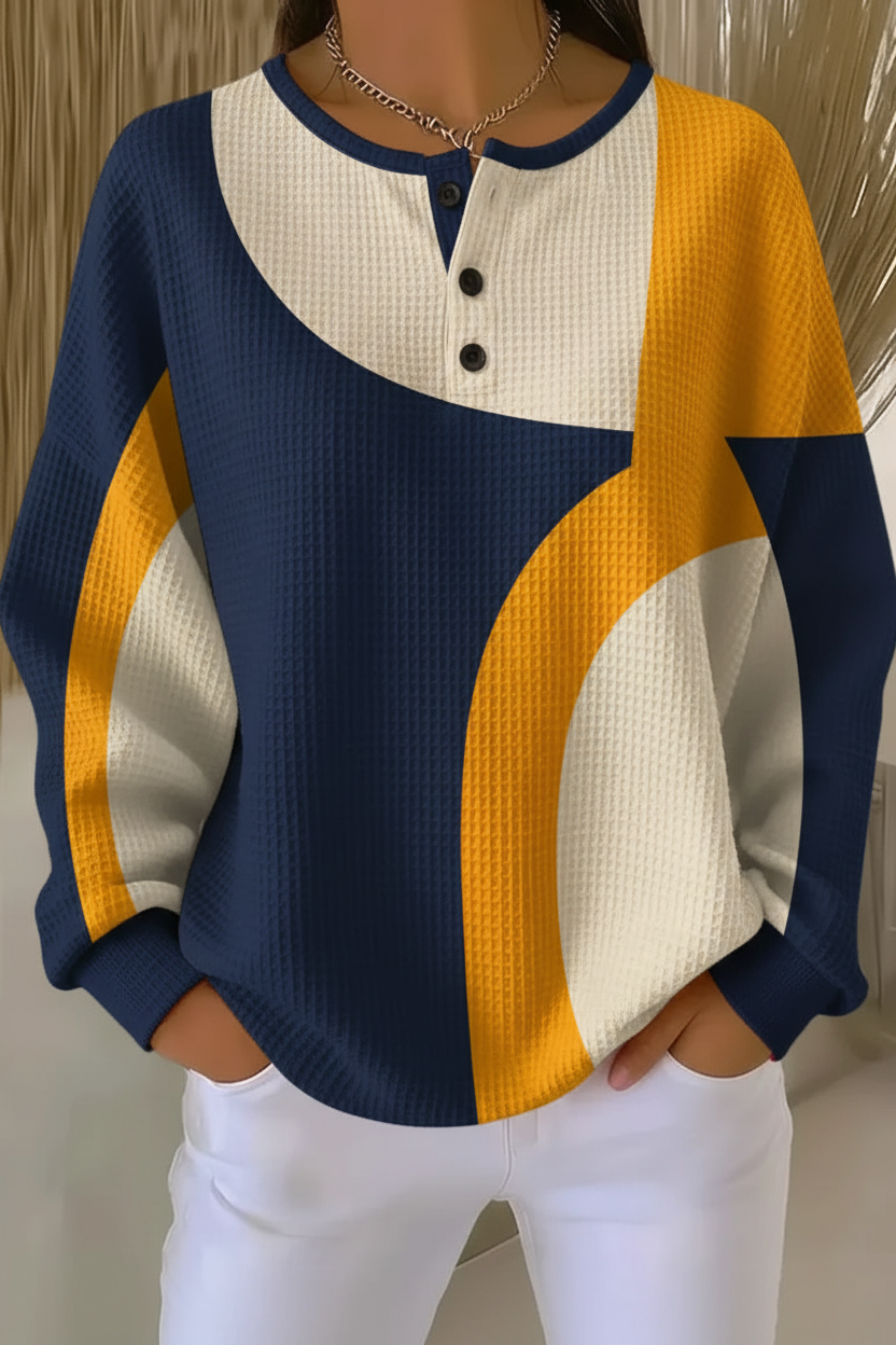 Women's Gradient Pattern Art Print Casual Waffle Sweatshirt RSWF1201