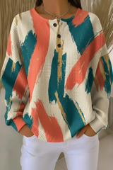 Women's Gradient Pattern Art Print Casual Waffle Sweatshirt RSWF1204