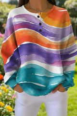 Women's Gradient Pattern Art Print Casual Waffle Sweatshirt RSWF1209
