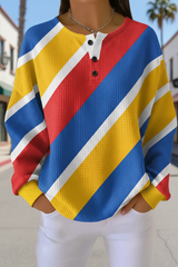 Women's Gradient Pattern Art Print Casual Waffle Sweatshirt RSWF1210