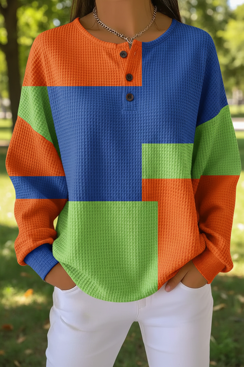 Women's Gradient Pattern Art Print Casual Waffle Sweatshirt RSWF1212