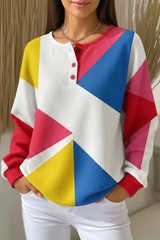 Women's Gradient Pattern Art Print Casual Waffle Sweatshirt RSWF1213