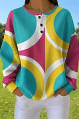 Women's Gradient Pattern Art Print Casual Waffle Sweatshirt RSWF1216