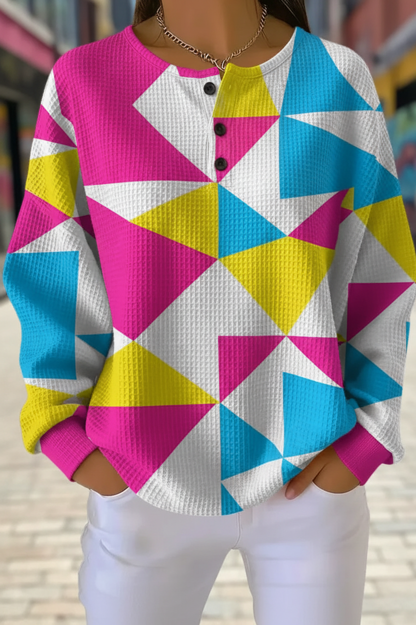 Women's Gradient Pattern Art Print Casual Waffle Sweatshirt RSWF1217