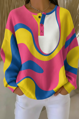Women's Gradient Pattern Art Print Casual Waffle Sweatshirt RSWF1219