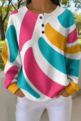 Women's Gradient Pattern Art Print Casual Waffle Sweatshirt RSWF1220