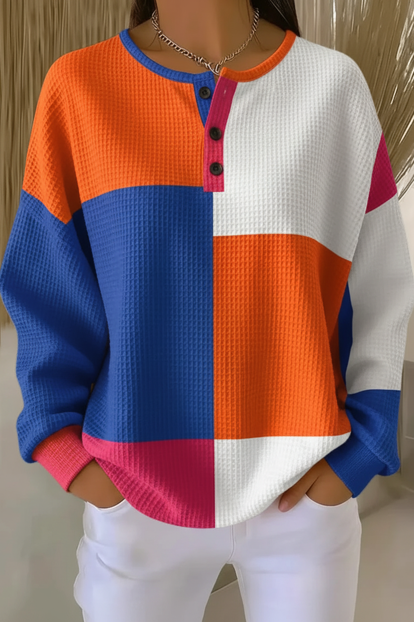 Women's Gradient Pattern Art Print Casual Waffle Sweatshirt RSWF1221