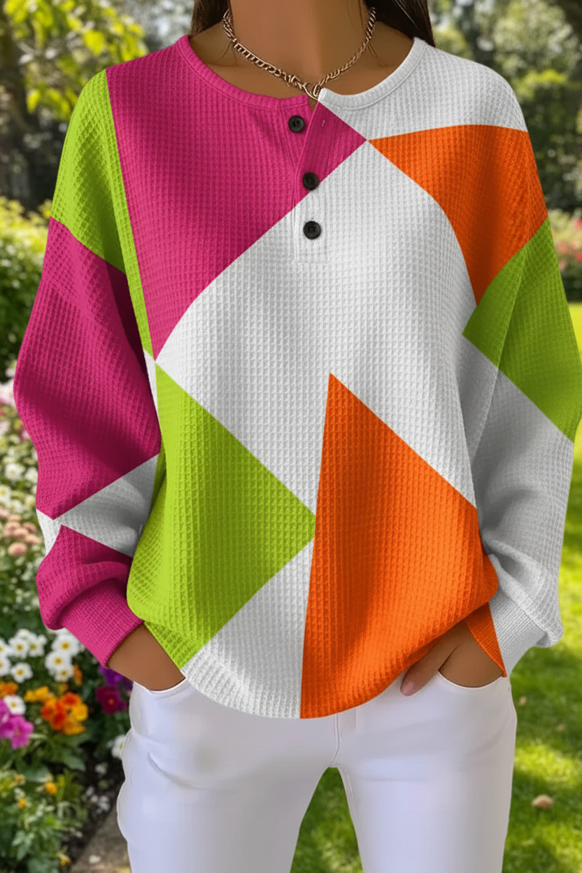 Women's Gradient Pattern Art Print Casual Waffle Sweatshirt RSWF1222