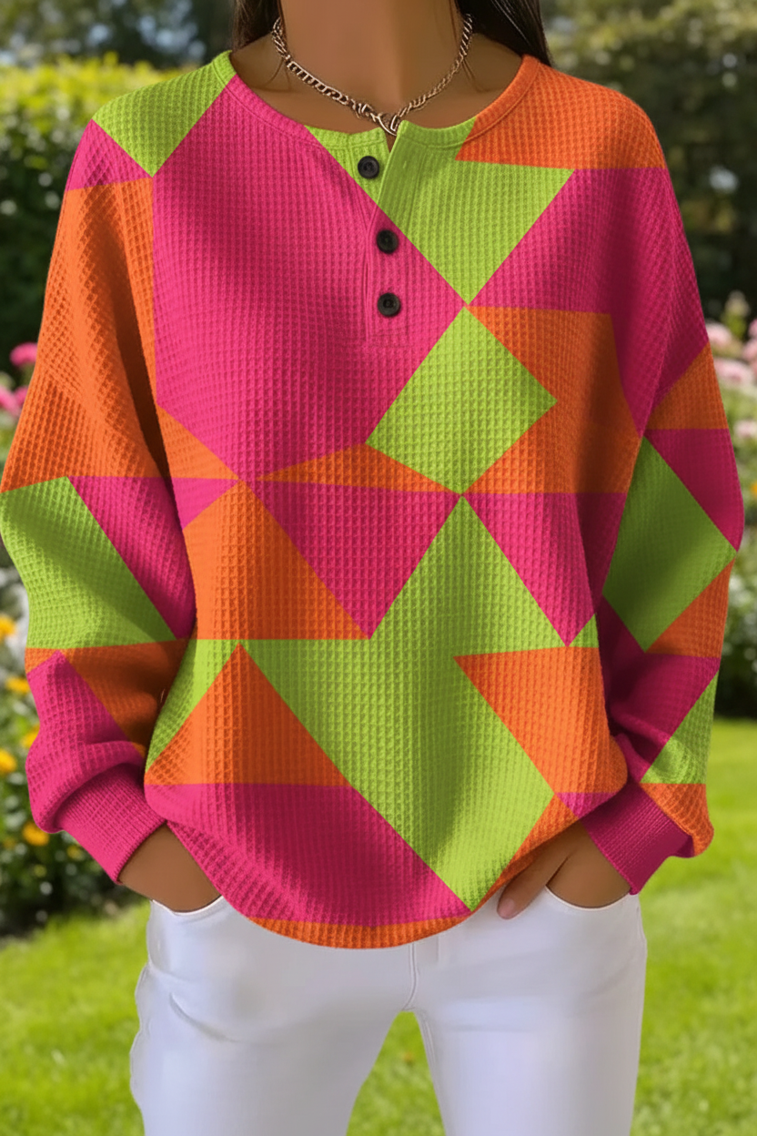 Women's Gradient Pattern Art Print Casual Waffle Sweatshirt RSWF1225
