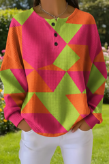 Women's Gradient Pattern Art Print Casual Waffle Sweatshirt RSWF1225