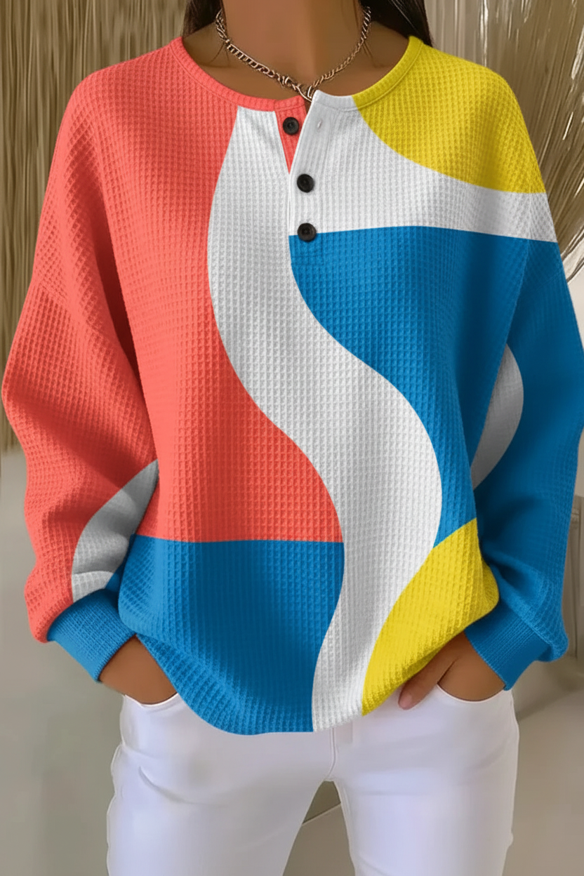 Women's Gradient Pattern Art Print Casual Waffle Sweatshirt RSWF1226
