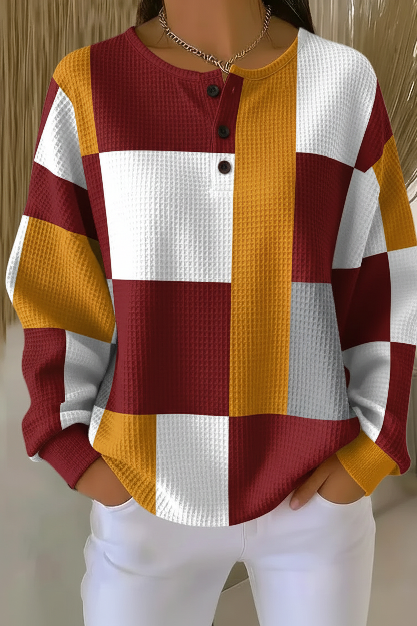 Women's Gradient Pattern Art Print Casual Waffle Sweatshirt RSWF1230