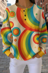 Women's Gradient Pattern Art Print Casual Waffle Sweatshirt RSWF1231