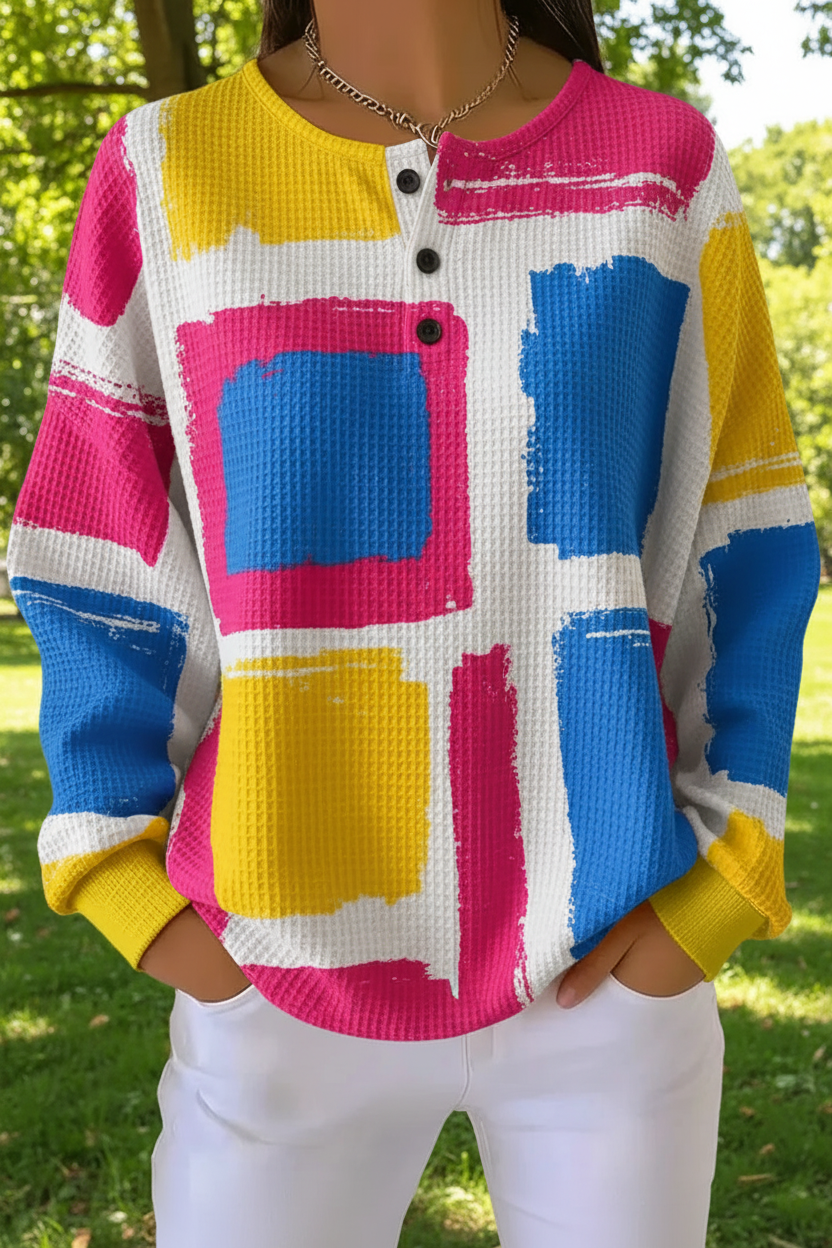 Women's Gradient Pattern Art Print Casual Waffle Sweatshirt RSWF1232