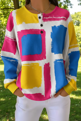 Women's Gradient Pattern Art Print Casual Waffle Sweatshirt RSWF1232