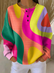 Women's Geometric Pattern Art Print Casual Waffle Sweatshirt