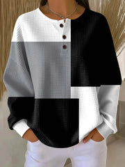 Women's Geometric Pattern Art Print Casual Cotton Waffle Sweatshirt RSWF602