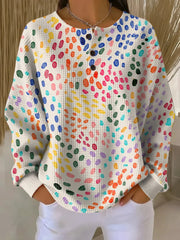 Women's Abstract Pattern Art Print Casual Cotton Waffle Sweatshirt