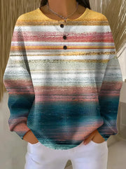 Women's Gradient Pattern Art Print Casual Waffle Sweatshirt RSWF613