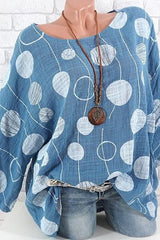 Polka Dot Print Round Neck 3/4 Sleeves Blouse