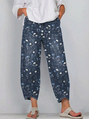 Women's Vintage Floral Pattern Art Print Casual  Denim Pants