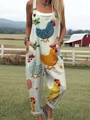 Women's   Funny  Chick Art Print Casual 100% Cotton Wide Leg Jumpsuit