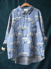 Babysbreath Pattern Casual Cotton And Linen Shirt
