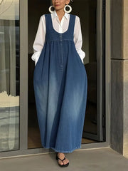 Women's Sleeveless Casual Loose Denim Vest Dress
