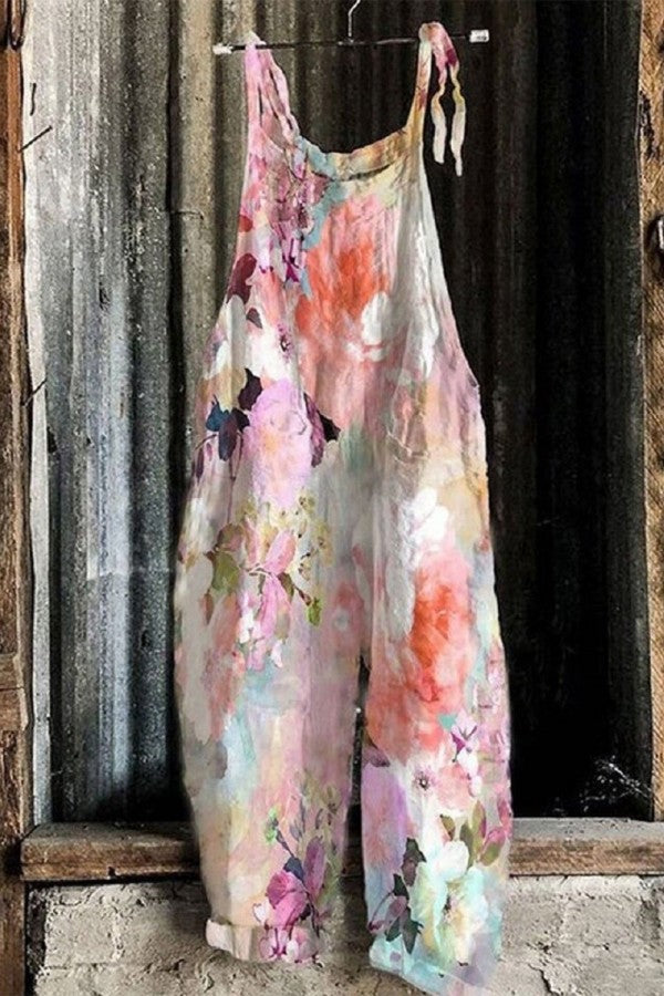 Flower Print Sleeveless Casual Jumpsuit