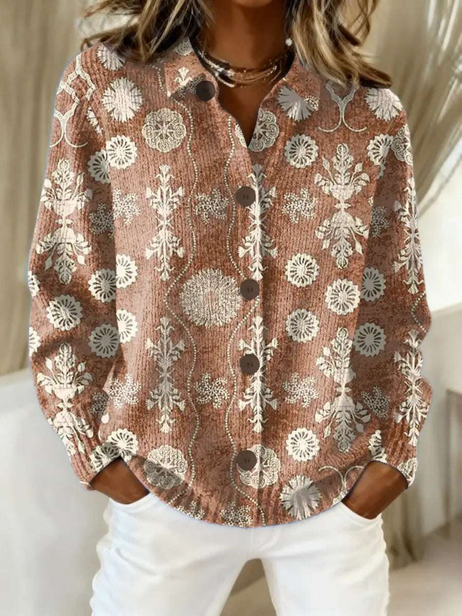 Women's Vintage Flower Patterns Art Print Casual Sweater