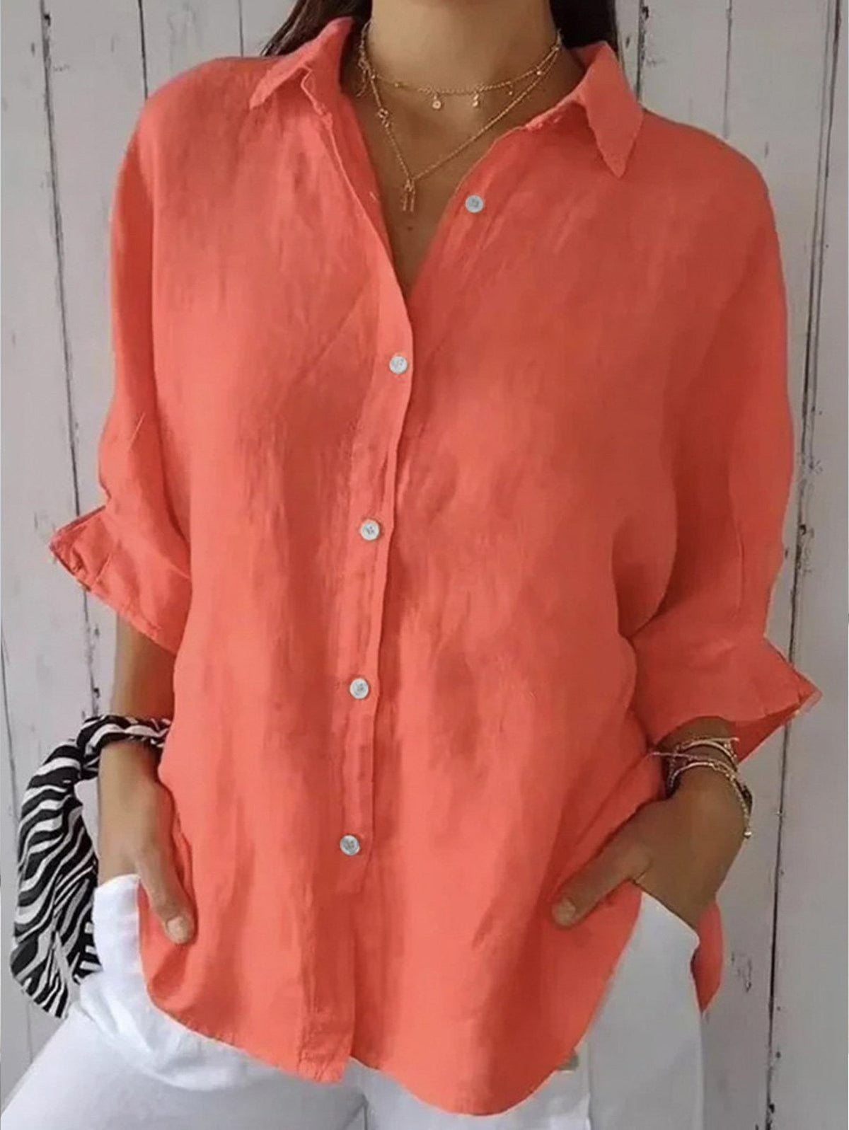 Cotton Plain Buckle Shirt Collar Half Sleeve White Shirt