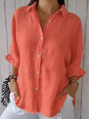 Cotton Plain Buckle Shirt Collar Half Sleeve White Shirt