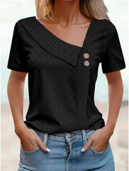 Women Plain Elegant Short Sleeve Loose T-shirt