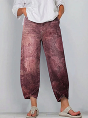 Women's Vintage Floral Pattern Art Print Casual  Denim Pants