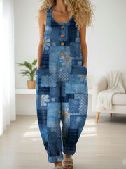 🔥Buy 2 Get 1 FREE – Code: 3FREE | Women's Patchwork Pattern Print Casual Denim Jumpsuit