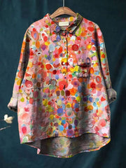Women's Retro  Polka Dots Art  Print Casual Cotton And Linen Shirt