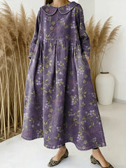 Women Floral Pattern Art Print Casual Denim Dress