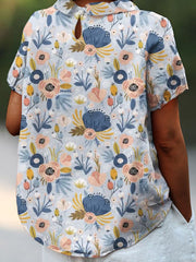 Women's  Flower  Art Print Casual Cotton And Linen Shirt