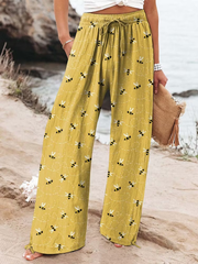 Women's  Vintage Flowers Art  Printed Cotton And Linen Casual Pants