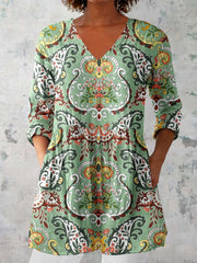 Women's Classic Retro V Neck Floral Pattern   Top