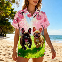 Women's Moisture-wicking  Funny Dog Chest Pocket Hawaiian Shirt