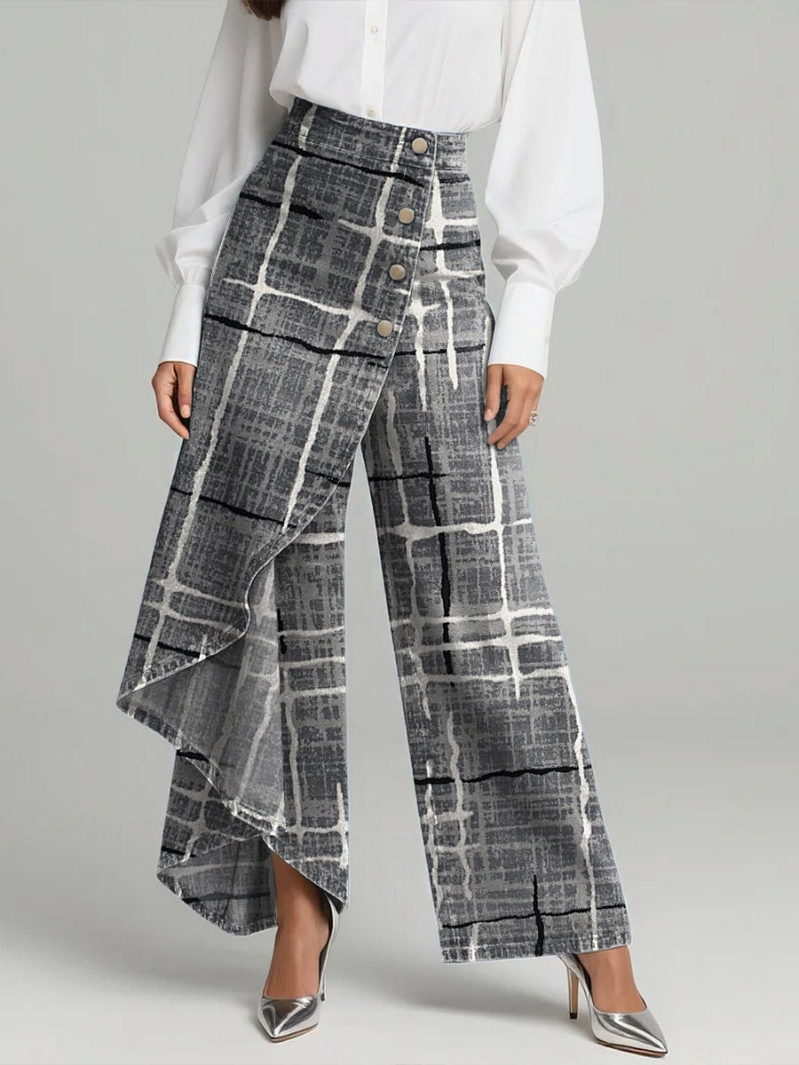 Women's Vintage Plaid Patterns Print High-waisted Relaxed Fit Wide-leg Jeans With A Stylish Design