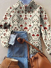 Valentine's Day Love Floral Art Print Knit Turtleneck Pullover Sweater