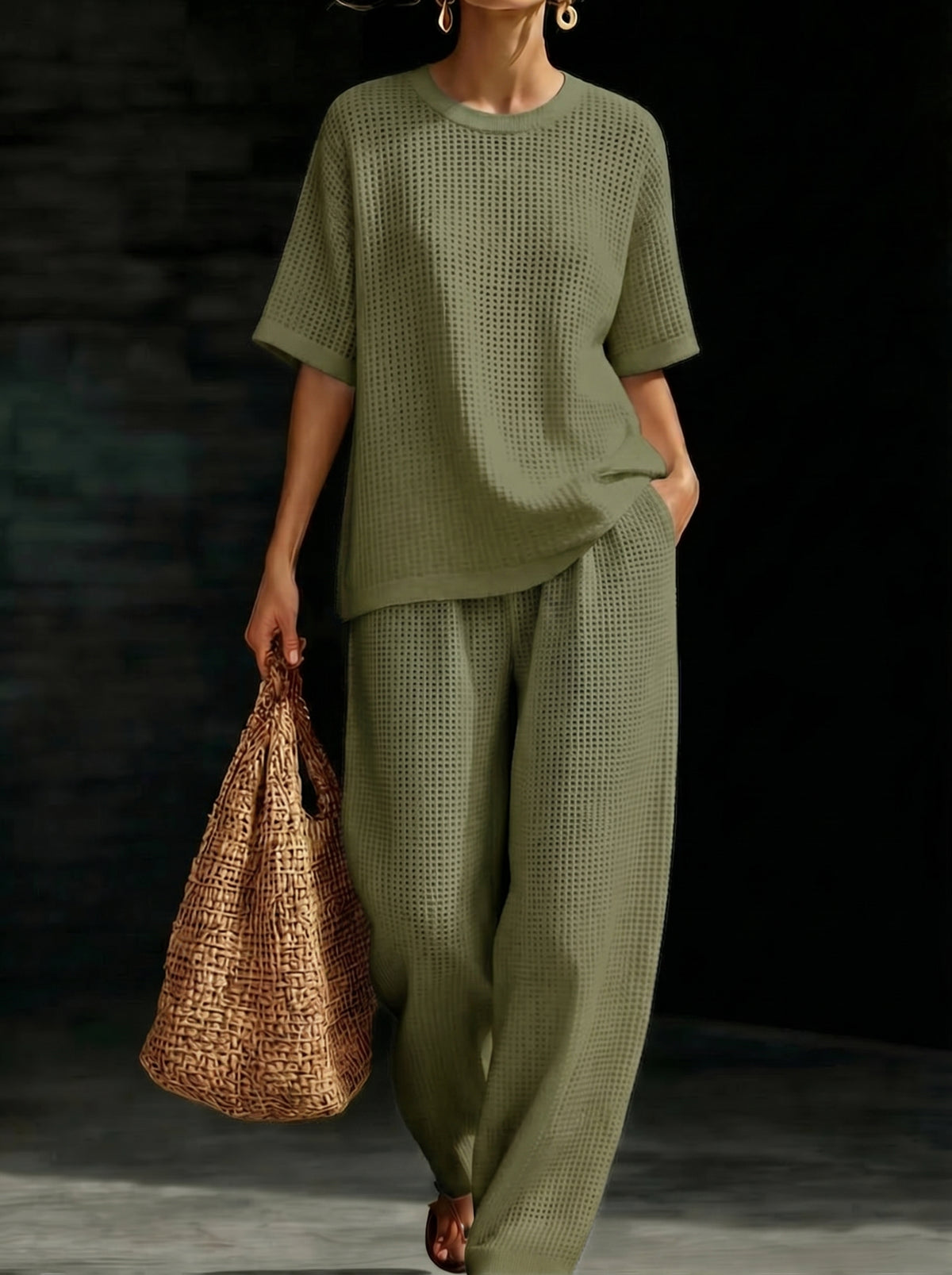 Women's Waffle Casual Two-Piece Set